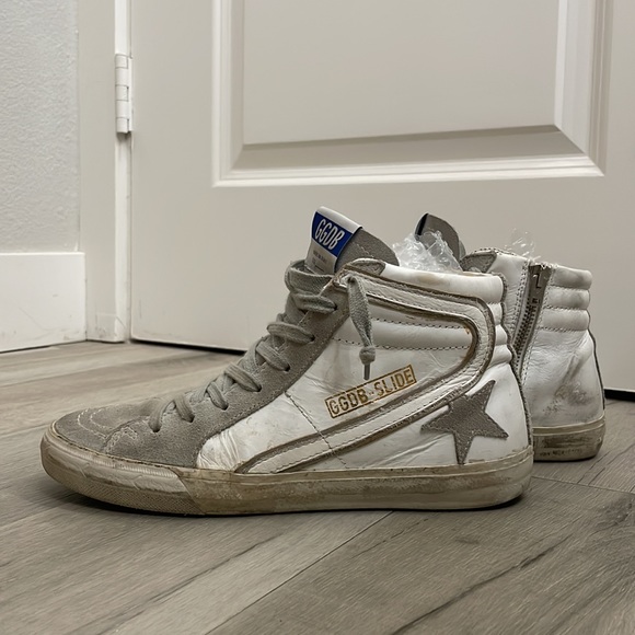 Golden Goose Slide High Top Sneaker White and Gray Suede size 38 - Picture 4 of 8